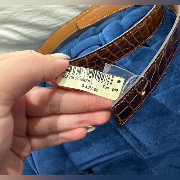 Hermes Crocodile Belt  Leather Porosus Burgundy Terre Kelly Lock Tresor Argent - Picture 8 of 8